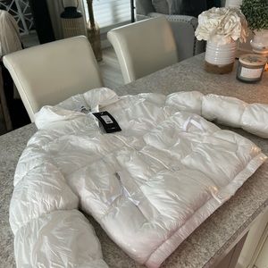 **BRAND NEW TAGS ON WHITE SHINY PUFFER JACKET**